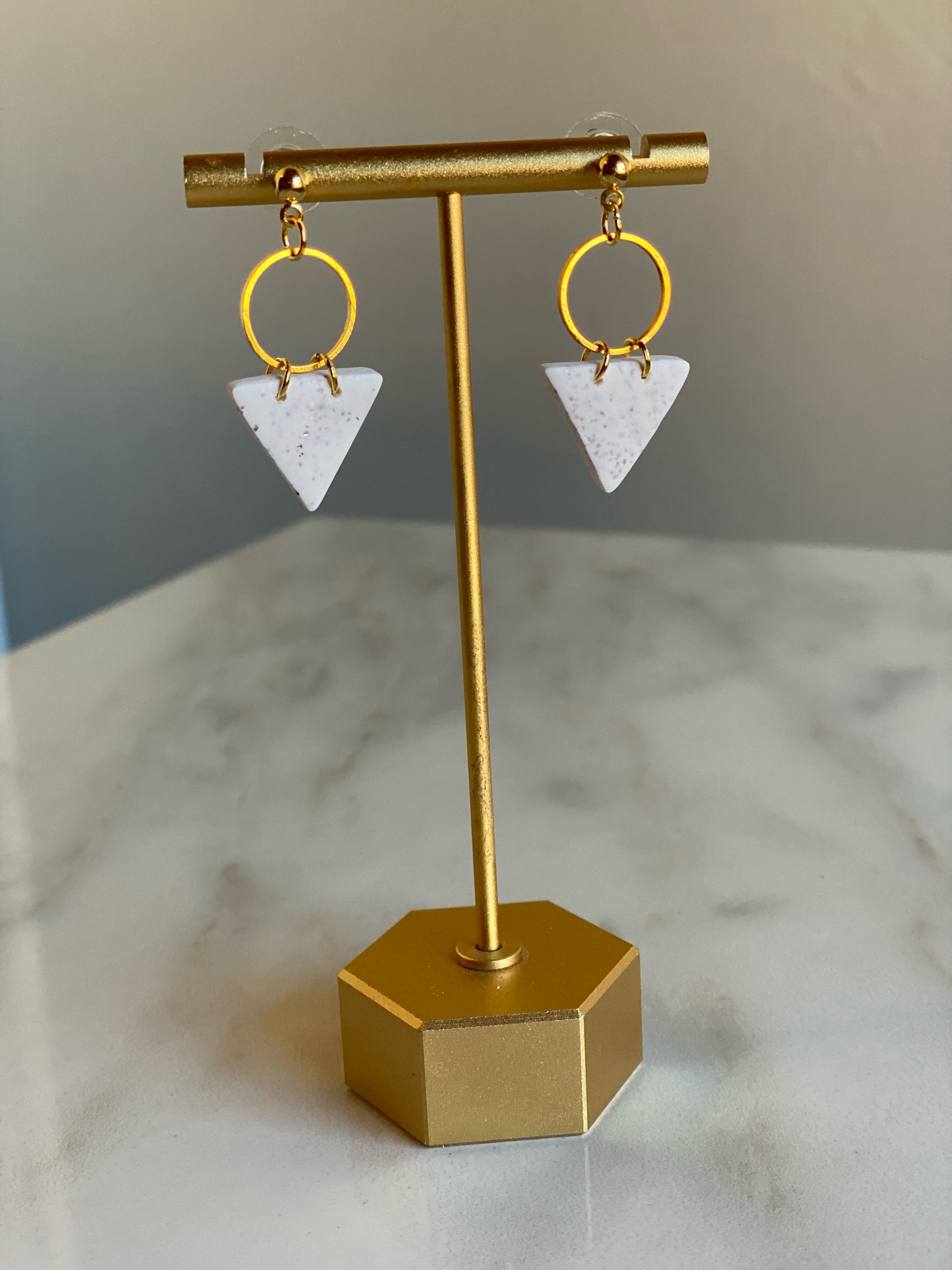 White and rose gold marble triangle earrings – Lutum Design Co.